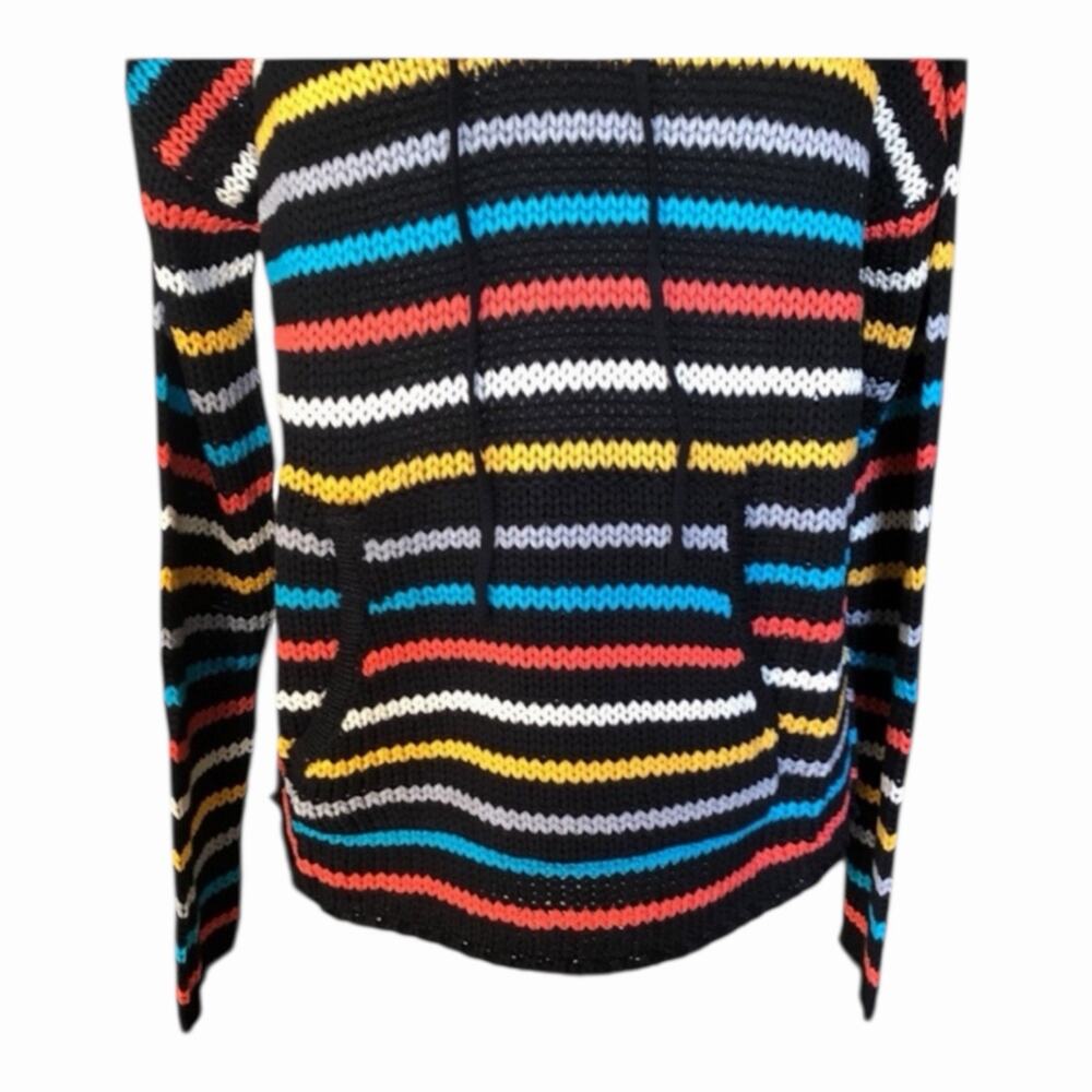 LoveStitch NWT Black Aqua Orange Stripe Kangaroo Pocket Hoodie Long Sleeve - Picture 3 of 13